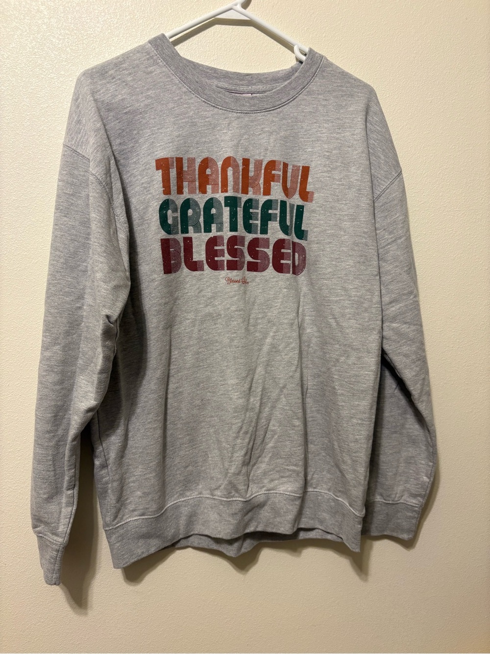 Cozy Crewneck Sweatshirt - Light Gray 'Thankful Grateful Blessed'